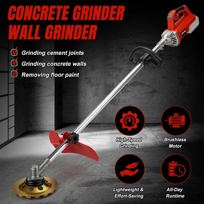 Betonschuurmachine voor Makita 18 V accu, lange handgreep, 700 W, betonfrees met beschermkap, 180 mm, diamantslijpkop voor betonfrees, saneringsfrees, muurfrees, poetsfrees