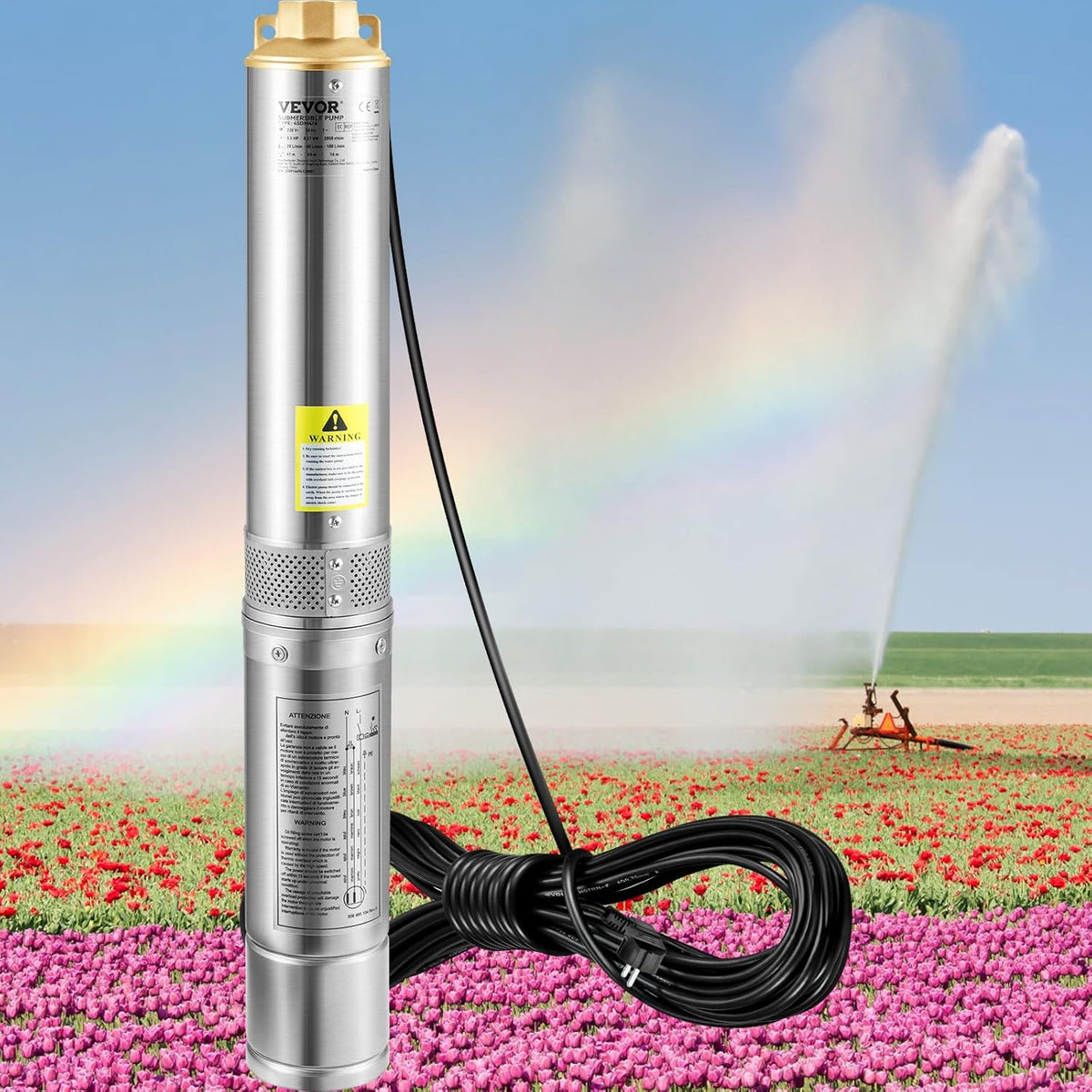 VEVOR Diepbronpomp motor met 750 W, dompelpomp voor fonteinen, 230 V, 50 Hz, dompelpomp voor fonteinen, maximale debiet van 100 l/min, bronpomp voor akkerland, fabrieken, mijnbouw