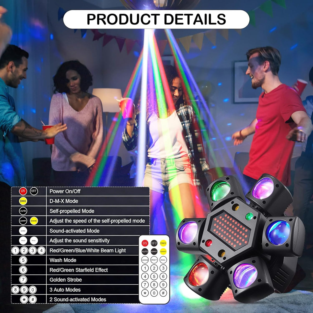 Moving Head LED 150W met afstandsbediening RGBW Gobo Beam discolicht partylicht 26CH DMX podiumlicht voor DJ Bar Verjaardag Club Bruiloft Koplamp