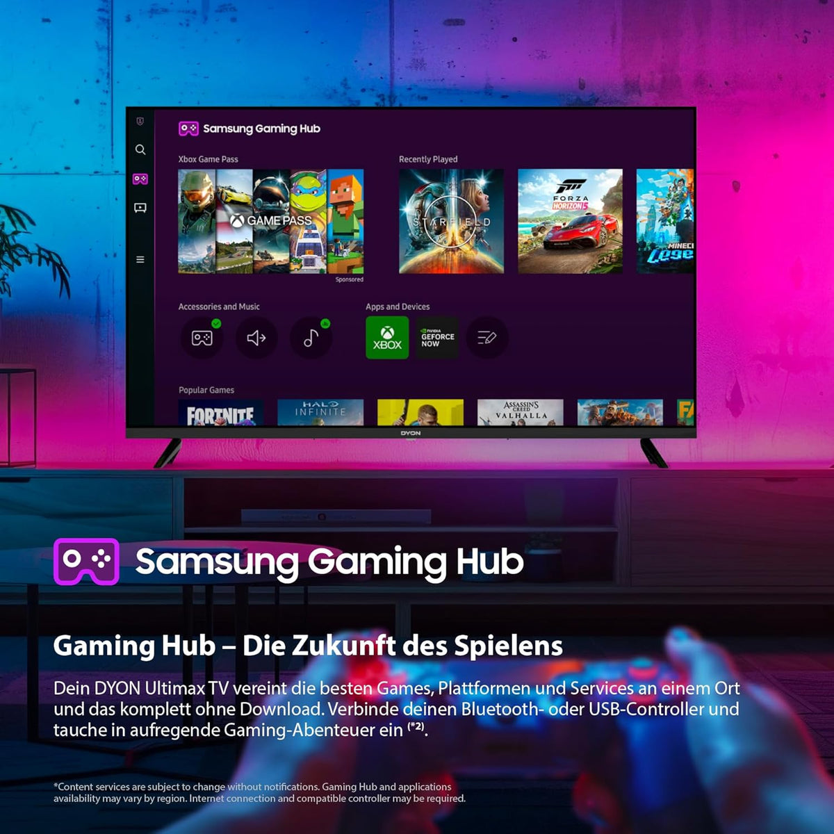 DYON ULTIMAX 40F-TI TV, 40 inch, Full HD, met Tizen OS, Triple Tuner (DVB-C/-S2/-T2), Samsung Smart & Gaming Hub, Prime Video, Netflix, Disney+, 2025