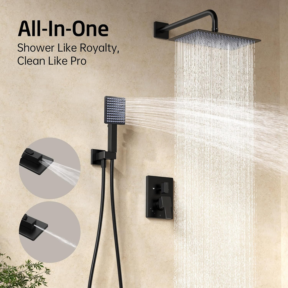 KES Douche-armatuursets, compleet met 12 inch regendouchekop en handdouche, X6248S12-BK