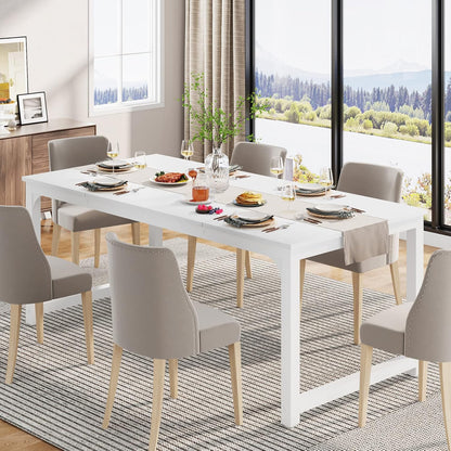 Tribesigns Dining Table, 180 x 80 cm, Industrial Kitchen Table for 6-8 People, Rectangular Dining Table for Dining Room, Kitchen, Living Room, with Robust Metal Legs (White)