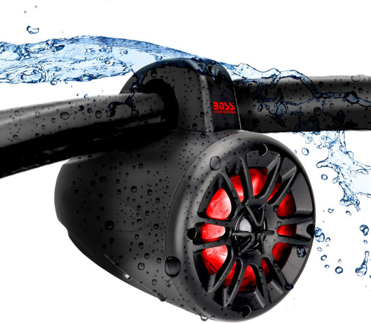 BOSS Audio Systems MRWT40RGB Marine Waketower-luidsprekersysteem - 400 watt vermogen per paar, 200 watt elk, 4 inch, volledig bereik, 2-weg, RGB led-verlichting, maritieme kwaliteit, weerbestendig,