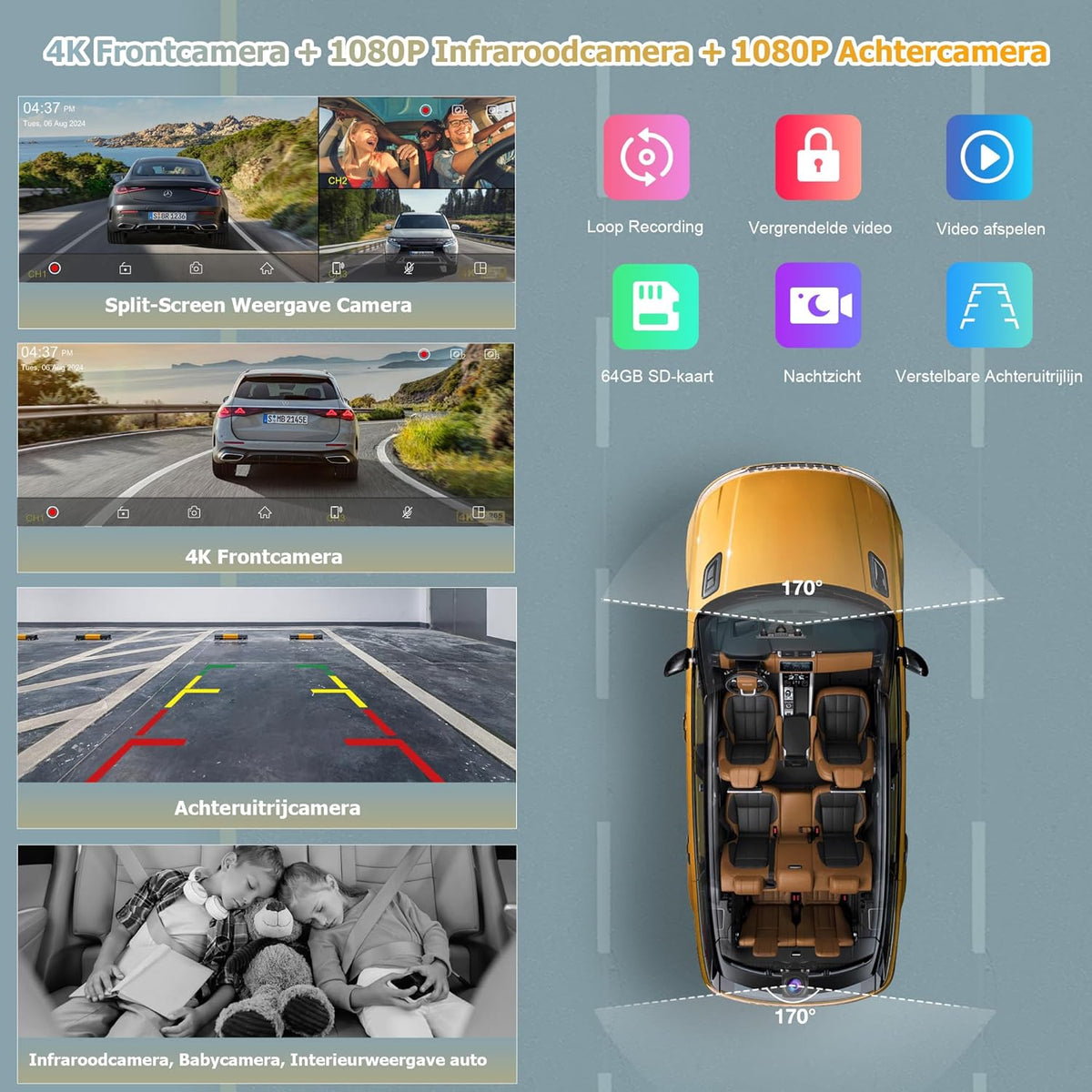 Carpuride W903S Draagbare Draadloze CarPlay & Android Auto met Dash Cam - HD IPS-Scherm, 4K-Frontcamera + 1080P-Achtercamera + 1080P-Infraroodcamera, Loop-Opname, Bluetooth, GPS, Siri, Muziek