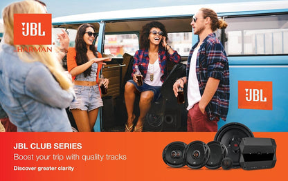 JBL Club A600 Mono Subwoofer Auto Versterker met 350W RMS op 4Ω, 600W RMS op 2Ω, Class D techniek, 10–320Hz bereik, variabele low-pass filter, bassboost en faseschakelaar voor systeemafstemming