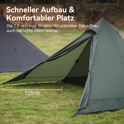 Thous Winds Campingtent, outdoor tent voor 2 personen, waterdicht, 4 seizoenen, winddicht, ultralichte piramidetent voor solo-wandelaars, camping, outdoor, bergbeklimmen, snelle opbouw