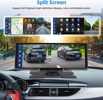Podofo 10,26 inch draagbare autoradio met draadloos A-pple Carplay Android autorecorder scherm, 7-32V touchscreen met stemassistent/Bluetooth/FM zender/AUX/TF kaart