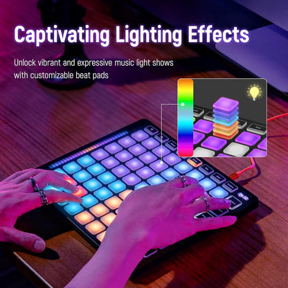Synido TempoPAD Z-1 Beat Maker MIDI-controller met 64 Beat Pads voor muziekproductie, USB-midi-controller met eenvoudige modus voor beginners