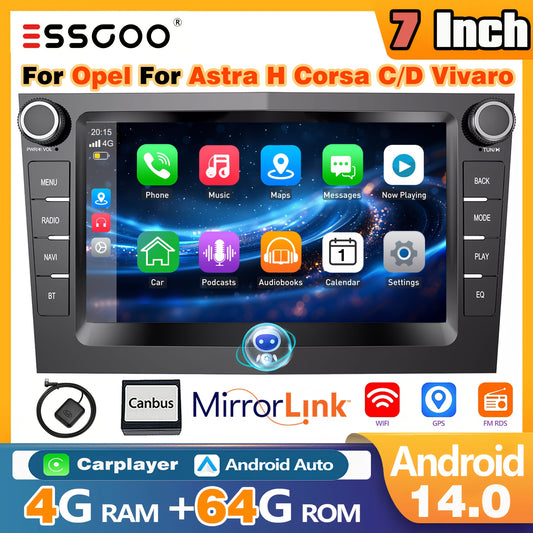 Autoradio Opel – Autostereo – Multimedia Speler – Navigatiesysteem – Touchscreen Radio – Silver 7 Inch HD IPS Scherm – 4GB RAM + 64GB Opslag – Wireless CarPlay & Achteruitrijcamera Support