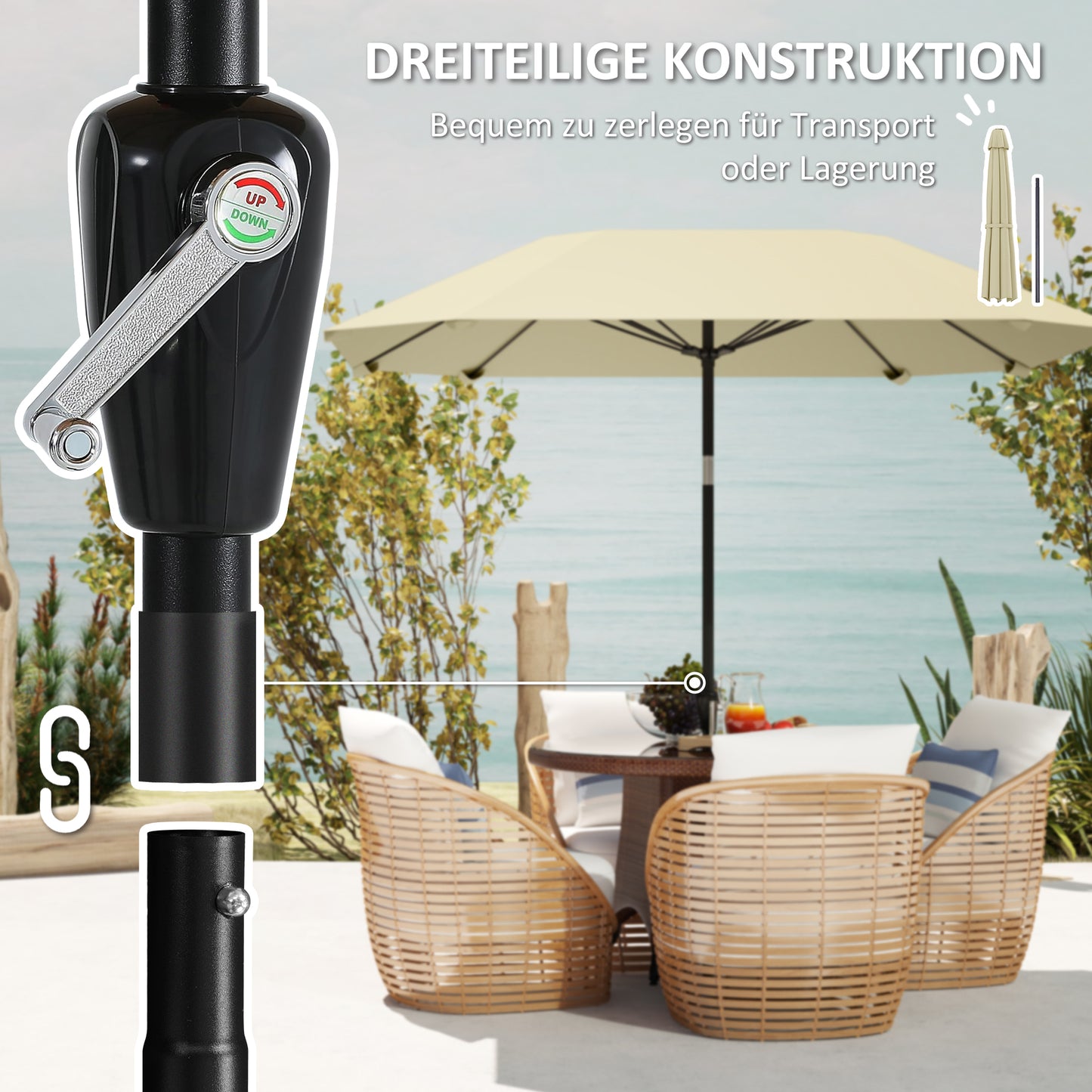 Parasol – Tuinparasol – Balkonparasol – Stokparasol – Waterafstotende Parasol – 2,3 Meter – Verstelbaar Met Kurkentrekker