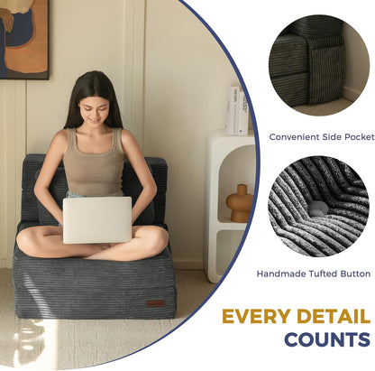 MAXYOYO Opvouwbare schuim slaapbank, drievoudig opvouwbaar matras met 1 kussen, omvormbare slaapbank, futonbed met 15 cm dun schuim, draagbare 3-in-1 vloerbank