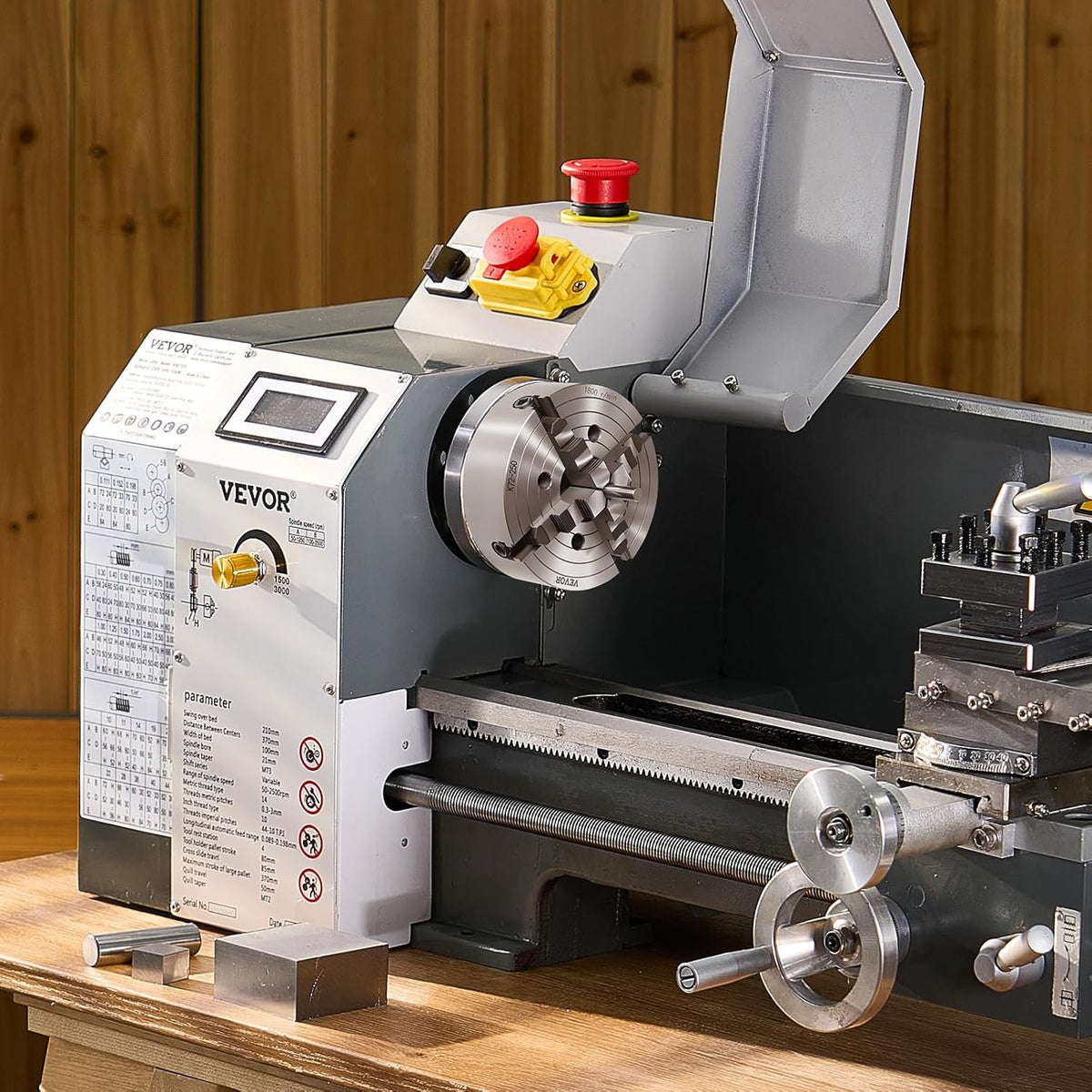 VEVOR 4 jaw lathe holder, 250 mm, lathe chuck, 15-250 mm clamping range with T-key fixing screws, reversible jaw, HT300 cast iron, internal external for wood-metal lathe