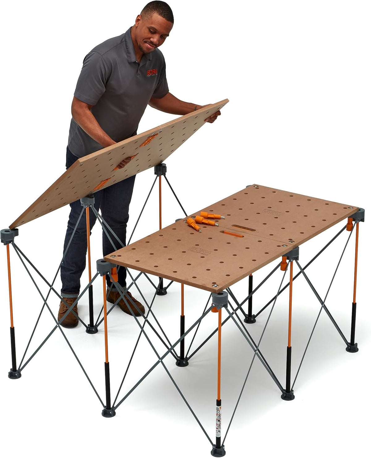 Bora Centipede Werkbank Tafelblad voor Bora Duizendpoot Werkstandaard Zaagpaarden - 24" x 48" - Inclusief Houten Top met 20mm Hondengaten + 6 Quick-Twist Lock Handgrepen voor Draagbare, Tijdelijke
