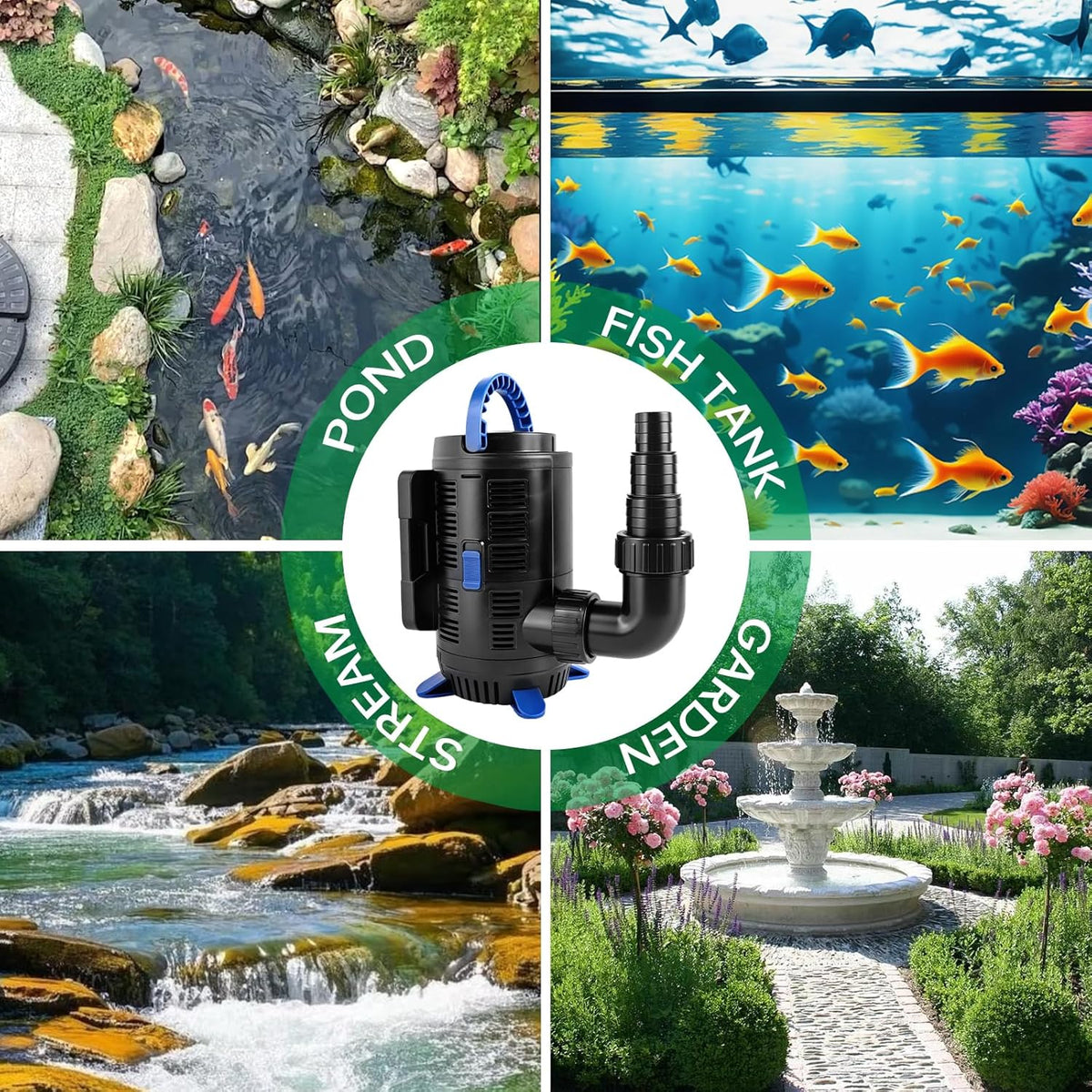 Regelbare vijverpomp voor buiten, 15000 l/u, 37 W-180 W, instelbare beekpomp met multifunctionele controller, filterpomp, vijverpomp, eco-pomp voor tuinvijver, visvijver, fonteinen