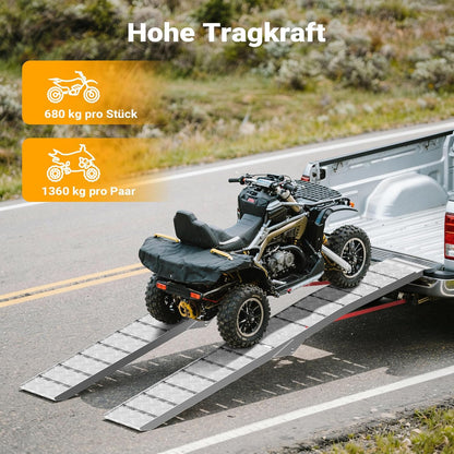 Wiltec Laadhelling inklapbaar - 2280 x 280 mm - max. draagkracht 680 kg - aluminium - met riem - voor motorfiets mountainbike quad - oprijplaat rail