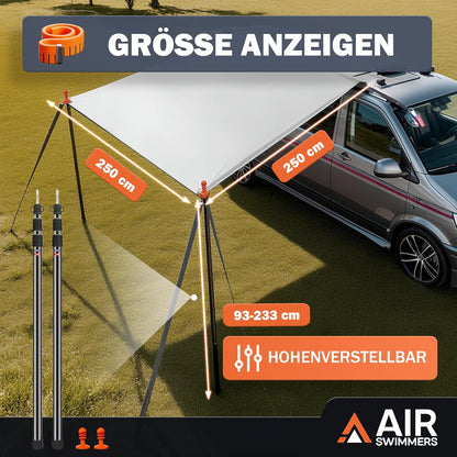 Zonnezeil met bies, luifel voor auto, V-w T5, camping, luifel, autoluifel, met kederrail (4-6 mm), T4, T6, waterdicht, anti-uv, tent stangen, zuignap