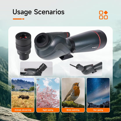 Svbony SV406 20-60x80mm Spotting Scope, HD FMC BAK4, Double Focus, 1.25'' Removable Eyepiece, IPX7 Waterproof, with Tripod, Carrying Bag, for Bird Watching, Wildlife, Landscape - QUORE