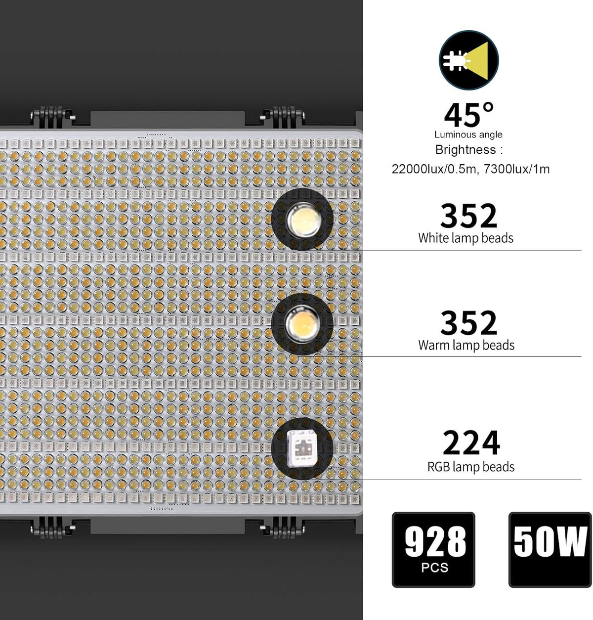 GVM LED videolicht RGB, 50W LED video verlichting met APP-bediening, 1200D fotografie verlichting voor videolicht voor studio video youtube fotografie studioset, 3200K-5600K, aluminiumlegering, CRI 97