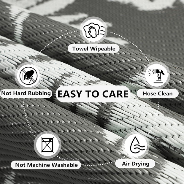 Buiten Vloerkleed - Buitenkleden - Buitentapijt - Opvouwbaar - UV-bestendig - Waterdicht - Buitenmatten - voor Buiten - Balkon - Strand - Picknick -Terras - Rechthoekig - 270 x 365 cm - Grijs