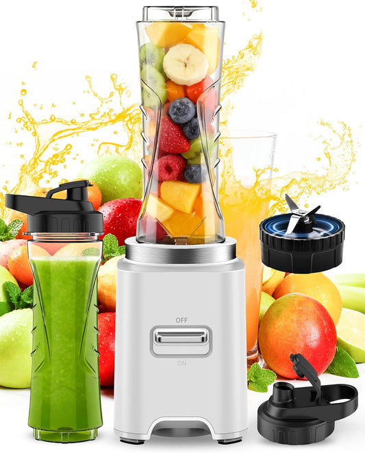 Mixer, draagbare mini-mixer, mixer met 500 W, smoothie maker met 2 Tritan-flessen à 600 ml, BPA-vrij, elektrische mixer met 4 messen van roestvrij staal, voor ijs