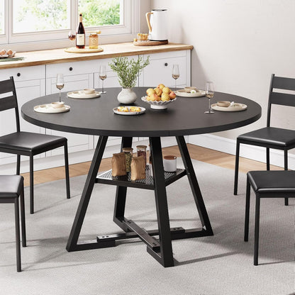 Ronde eettafel voor 2-4 personen, cirkel eettafel met planken, ruimtebesparend houten keuken- en eetkamermeubilair (zwart, 42 inch