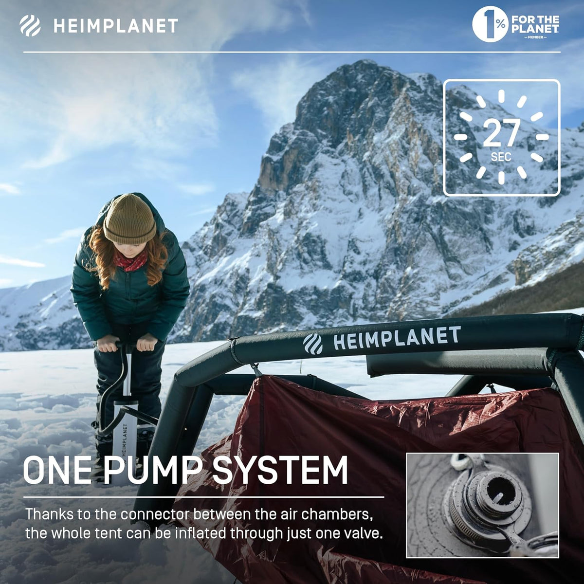 HEIMPLANET Origineel | 2022 KIRRA 2 persoons tent | Opblaasbare kampeertent | Buitentent en tentvloer - 5000mm hydrostatische kop | Zonder tentstokken | Ondersteunt 1% for the planet (4-Season)