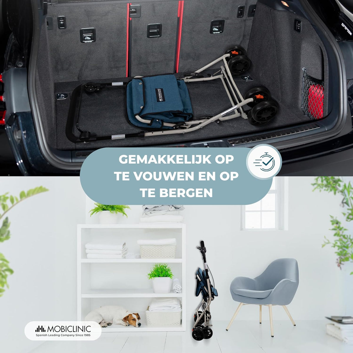 Mobiclinic®, Opvouwbare Rollator, Boodschappenkar met Zitting, Coliseum, Enkele Hendel, Staal, Grote Mand, Rugleuning en Vulling, Remsysteem, 360º Wielen