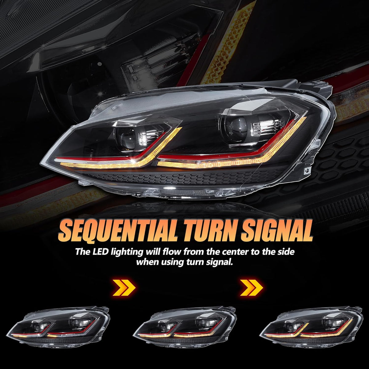 VLAND Koplampen Compatibel met Golf 7 facelift/Golf 7.5 MK7.5 halogeen 2017-2020 (Niet voor Golf MK7/GTI/GTD/Rline), Met E-keurmerk, 1 set (Rood/VOLLEDIG LED)