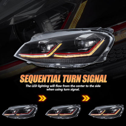 VLAND Koplampen Compatibel met Golf 7 facelift/Golf 7.5 MK7.5 halogeen 2017-2020 (Niet voor Golf MK7/GTI/GTD/Rline), Met E-keurmerk, 1 set (Rood/VOLLEDIG LED)