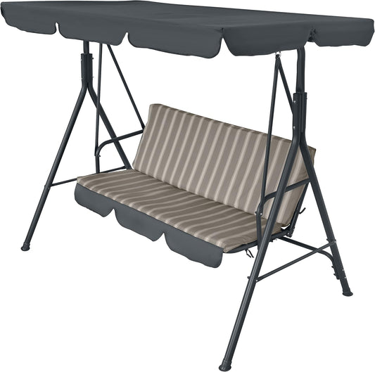 3-Seater Garden Swing Bench with Adjustable Sun Canopy, Tiltable Brown