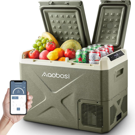 AAOBOSI XS Draagbare koelkast, autokoelkast, dubbele zones en dubbele deuren, voor auto, vrachtwagen, dubbele deuren en dubbele deuren