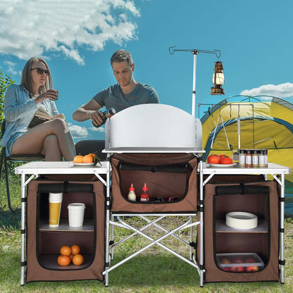 VEVOR Snelle installatie voor picknick, BBQ, RV reizen, ontworpen hout aluminium, bruin, 3 kasten