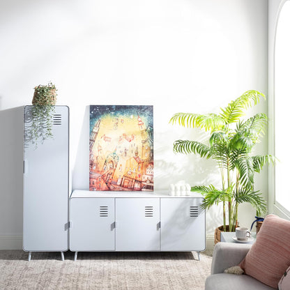 MEUBLE COSY Hoge kast voor woonkamer, kast, commode, slaapkamer, kantoorkast met deuren en planken, industrieel, metaal, wit, 40 x 40 x 137 cm