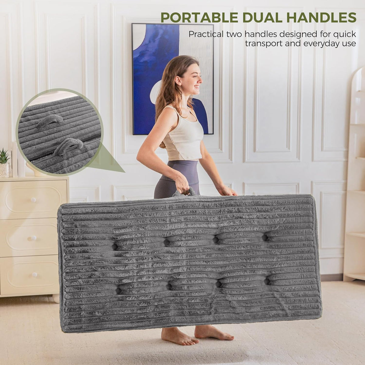MAXYOYO Opvouwbaar matras 190 * 90 cm, 15 cm gestoffeerd opvouwbaar matras met premium imitatiebont, drievoudig opvouwbare futon slaapbank voor woonkamer/logeerkamer