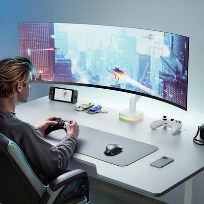 RGB Monitorarm Wit – Monitorhouder – Monitorbeugel – Bureausteun – Schermarm – Geschikt voor 17 Tot 49 Inch – 20 RGB Modi