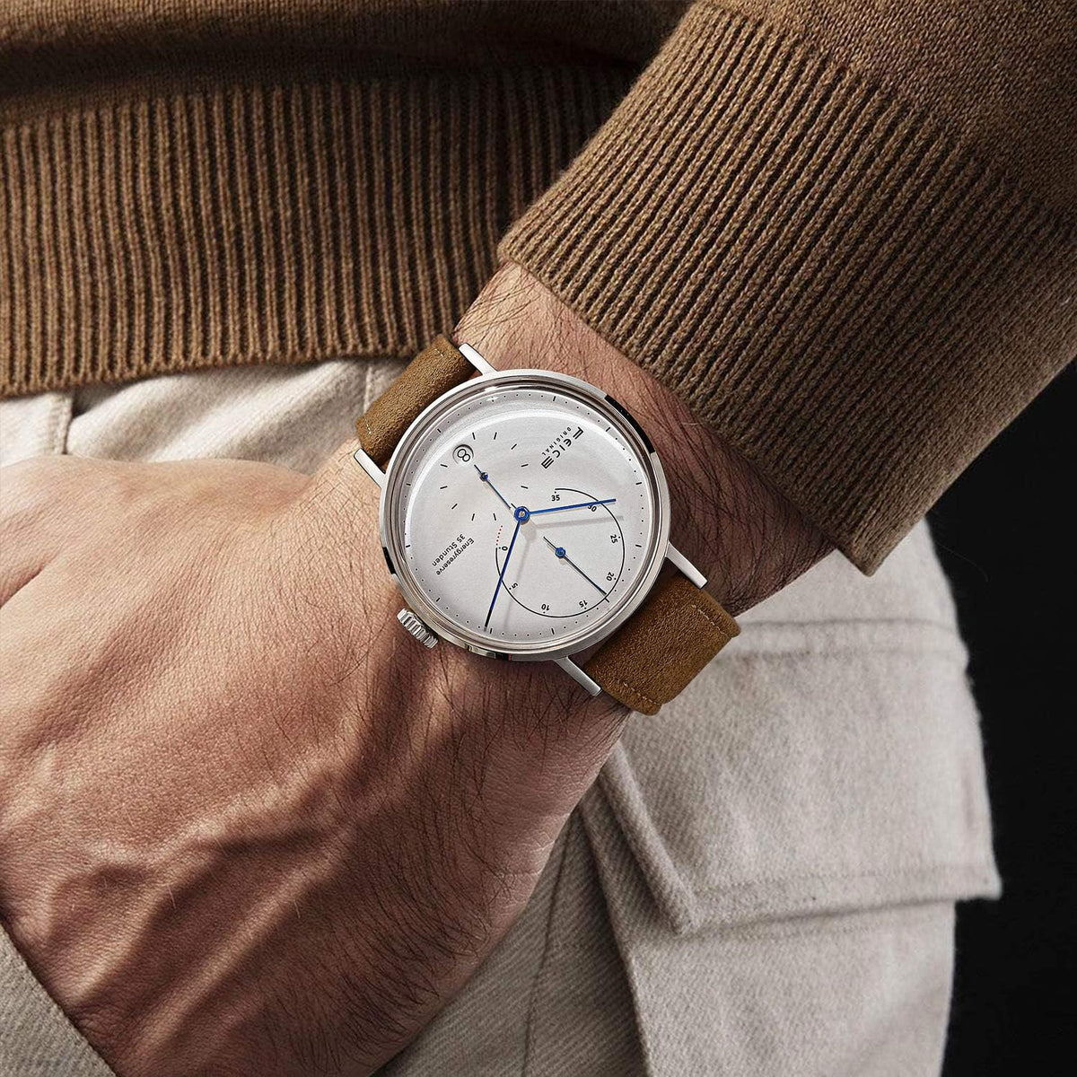 FEICE FM202 Automatisch herenhorloge met gebogen mineraalglas, klassiek horloge, mechanisch horloge, Bruin leder, Minimalist