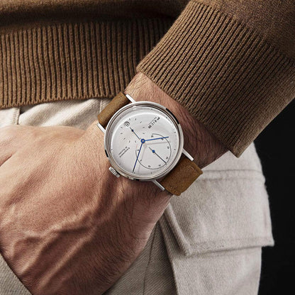 FEICE FM202 Automatisch herenhorloge met gebogen mineraalglas, klassiek horloge, mechanisch horloge, Bruin leder, Minimalist