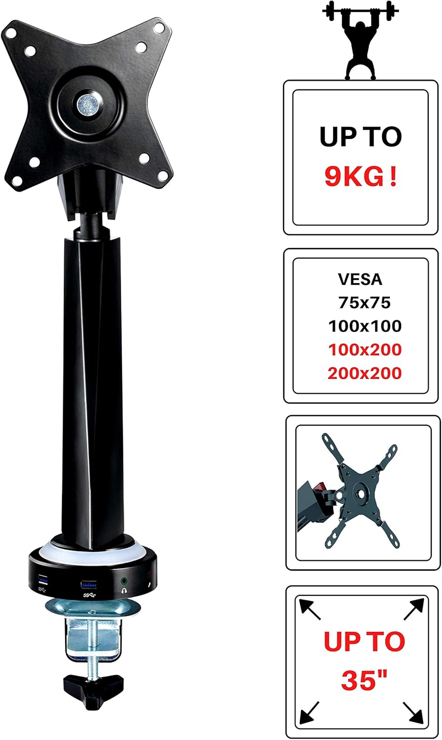 Monitorarm Voor Monitor En Tv – Monitorhouder – Monitorbeugel – Schermhouder – Beeldschermhouder – Gasveer Verstelbaar – Tot 35 Inch, 9 Kg