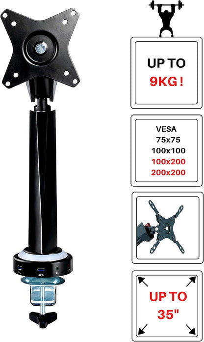 Monitorarm Voor Monitor En Tv – Monitorhouder – Monitorbeugel – Schermhouder – Beeldschermhouder – Gasveer Verstelbaar – Tot 35 Inch, 9 Kg