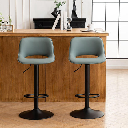 YOUNIKE Barkruk set van 2, barstoelen, barkruk, in hoogte verstelbaar, draaistoel, keukenstoelen, toonstoel met holle rugleuning, hoge barkruk voor bar keuken, grijsgroen