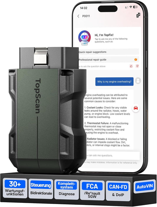 TOPDON TopScan Master OBD2 Scanner Bluetooth, draadloos bidirectioneel auto-diagnostisch hulpmiddel voor iOS en Android, volledige systeemscan voor meer dan 120 merken, meer dan 30 resetfuncties