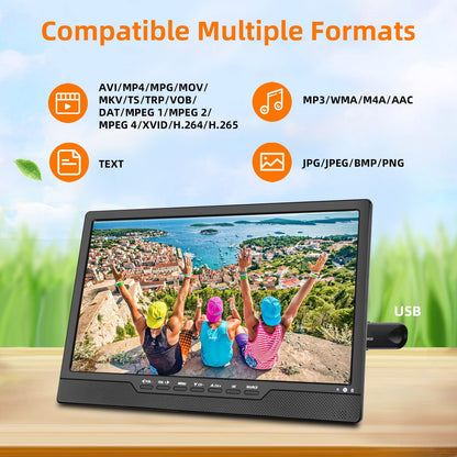 KCR 14" Met digitale TV tuner DVB-T2/batterij draagbare TV, USB, HDMI IN voor auto, caravan, camping, buiten. Kleur zwart