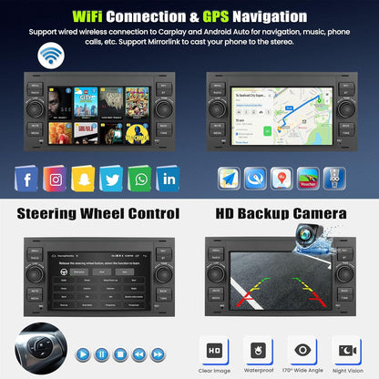 2+64G Android 13 7'' Touchscreen Autoradio für Ford Focus/C-Max/S-Max/Galaxy/Fusion/Transit Connect mit Carplay & Android Auto Radio mit Bluetooth WiFi GPS FM/RDS 36EQ SWC+Rückfahrkamera&Mic