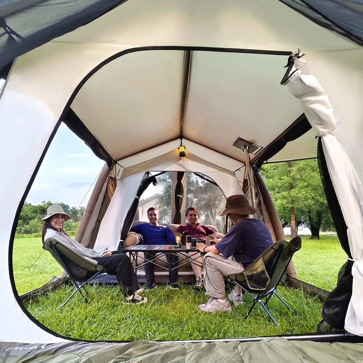 Night Cat Tunneltent Opblaasbaar Families: Camping 6 8 Personen Waterdicht Groot met Wintervast Glamping 2 Cabines Quick Outdoor XXL Auto Licht
