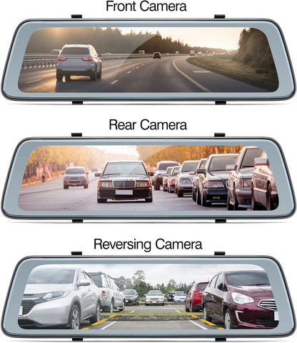 Road Angel Halo View 2K - Dubbele 1440p randcamera, achteruitkijkspiegel, met 1080p achteruitrijcamera, 10 inch touchscreen, nachtzicht, geïntegreerde wifi, echte parkeermodus, zwart