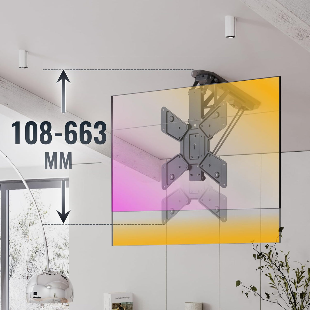 RICOO TV plafondhouder, elektrisch, inklapbaar, voor 23-55 inch, universele tv-beugel plafond SE0544, tv-houder, tv-lift, plafondhouder voor televisies tot 30 kg met max. VESA 400 x 400 mm
