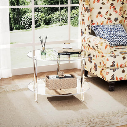 Acryl salontafel voor woonkamer, rond, Lucite tafel met open opbergrek, doorzichtig