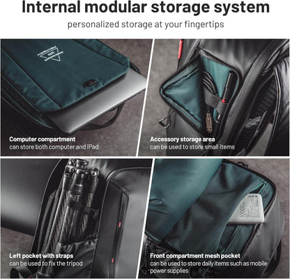 PGYTECH OneMo Lite Camera Rugzak 22L professionele Cameratas Fotorugzak geschikt voor Sony/Canon/Nikon/Mini 3 Pro/DJI AVATA/Air 2S/FPV/Mavic 3/ DSLR/SLR spiegelloze camera's (Zwart)