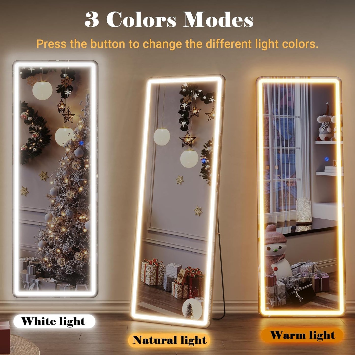 Staande Spiegel Grote 178 x 65 cm, Lange Spiegel met Verlichting, Groot LED Wandspiegel, Volledige Lengte Passpiegel met Standaard, Vrijstaande Vloerspiegel voor Woonkamer Hal (Zwart XXL)