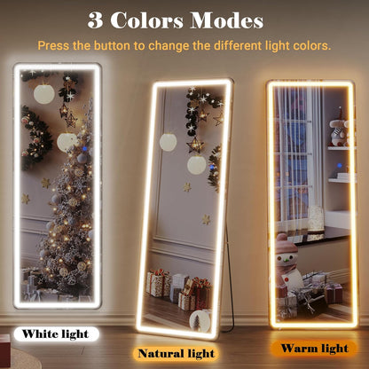 Staande Spiegel Grote 178 x 65 cm, Lange Spiegel met Verlichting, Groot LED Wandspiegel, Volledige Lengte Passpiegel met Standaard, Vrijstaande Vloerspiegel voor Woonkamer Hal (Zwart XXL)